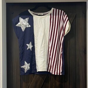 Umgee White Tee with Burgundy Trim